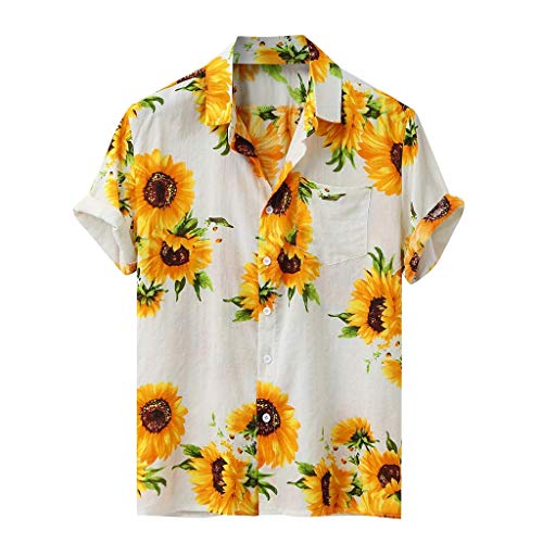 Herren-Hemd mit Knopfleiste, Party, Bowling-Shirt, Retro, 50er-Jahre-Stil, kurzärmelig, lässig, tropisches Blumenmuster, Aloha-Shirt, Tops (TYPE - 5, 3XL) von SUIBOZ