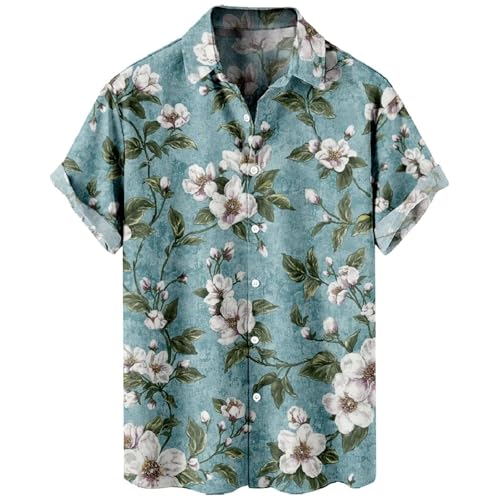 Herren-Hemd mit Knopfleiste, Party, Bowling-Shirt, Retro, 50er-Jahre-Stil, kurzärmelig, lässig, tropisches Blumenmuster, Aloha-Shirt, Tops (TYPE – 7, XXL) von SUIBOZ