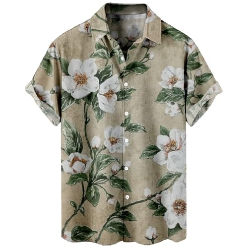 Herren-Hemd mit Knopfleiste, Party, Bowling-Shirt, Retro, 50er-Jahre-Stil, kurzärmelig, lässig, tropisches Blumenmuster, Aloha-Shirt, Tops (TYPE - 8, XXL) von SUIBOZ