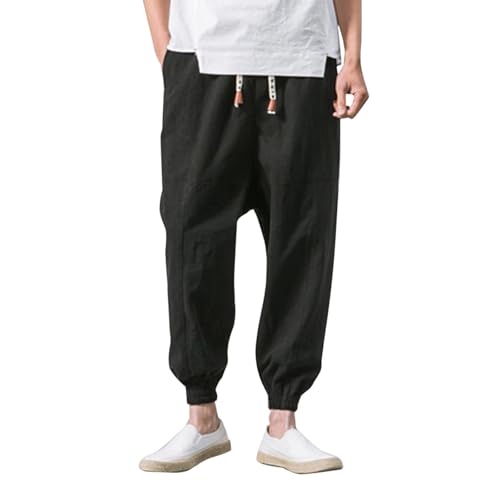 Herren Jogger, Sweatpants, Low Crotch Sweats Slim Fit Hose Harem Hip Hop Hose (Schwarz, XXL) von SUIBOZ