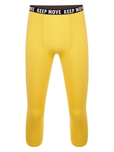 Herren-Kompressionshose, wadenlange Leggings für Laufen, Workout, Sport, Yoga (Gelb, Größe 3XL) von SUIBOZ