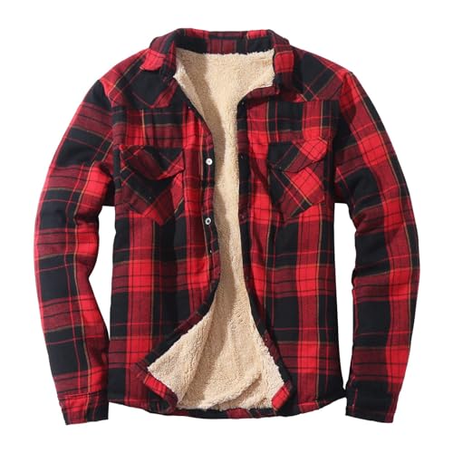 Herren-Langarmhemden aus Sherpa-Fleece, Flanellhemden, Knopfleiste, Berberfutter, warme Camp-Shirts, karierte Jacken, Rot, Größe M Herren-Langarmhemden aus Sherpa-Fleece, Flanellhemden, Knopfleiste, Berberfutter, warme Camp-Shirts, karierte Jacken, Rot, Größe M von SUIBOZ