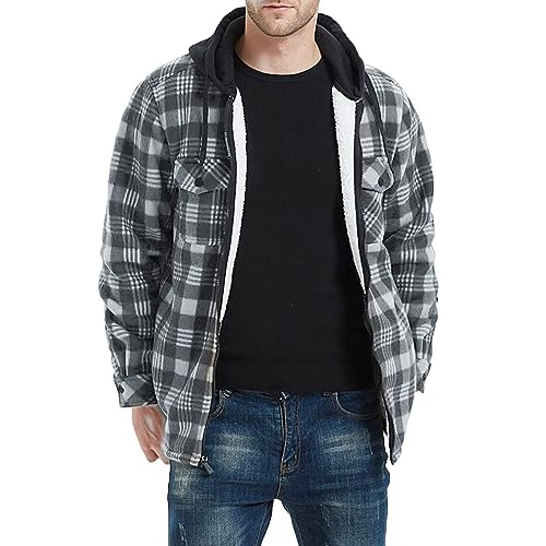 Herren-Langarmhemden aus Sherpa-Fleece, Flanellhemden, Knopfleiste, Berberfutter, warme Camp-Shirts, karierte Jacken (Typ 1, XXL) von SUIBOZ