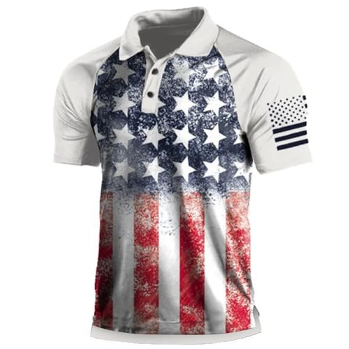 Herren-Poloshirt, patriotische Leistung, amerikanische Flagge, klassische Passform, lässig, kurzärmelig, Outdoor, taktisches Poloshirt (Weiß, XXL) von SUIBOZ