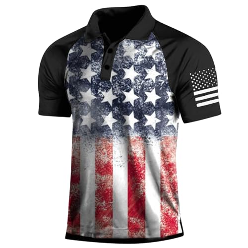 Herren-Poloshirt mit patriotischer Leistung, amerikanische Flagge, klassische Passform, lässig, kurzärmelig, Outdoor, taktisches Poloshirt (Schwarz, Größe 3XL) von SUIBOZ
