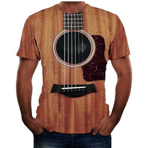 Herren T-Shirt mit 3D-Fotorealistischer Gitarre, lustig, kreativ, groß und hoch, kurzärmelig, 3D-Druck, Rundhalsausschnitt, Grafik-T-Shirts (Khaki, L) von SUIBOZ