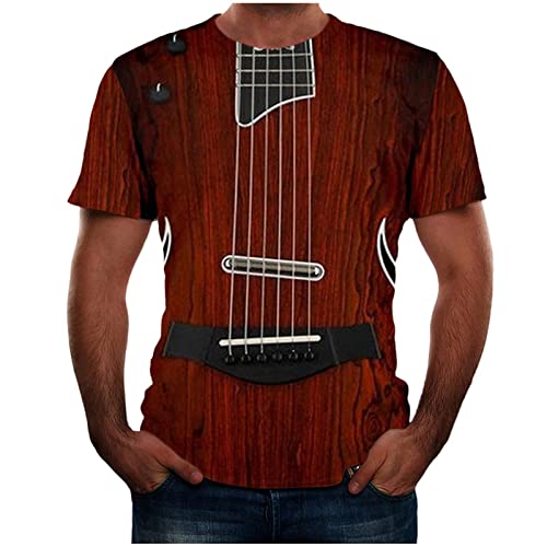 Herren T-Shirt mit 3D-Fotorealistischer Gitarre, lustig, kreativ, groß und hoch, kurzärmelig, 3D-Druck, Rundhalsausschnitt, Grafik-T-Shirts (Wein, M) von SUIBOZ