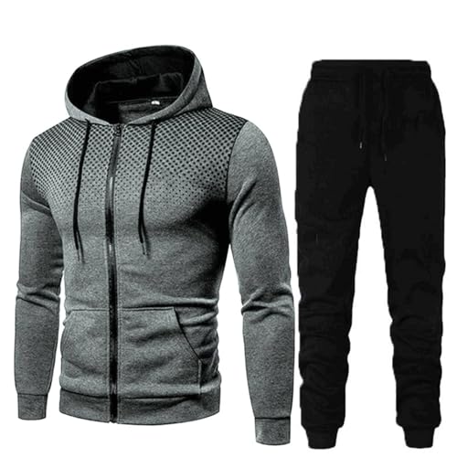 Herren-Trainingsanzug-Set, langärmelig, lässig, durchgehender Reißverschluss, Laufsport, Sweatsuit für Herren, 2-teiliges Outfit (Dunkelgrau, L) von SUIBOZ