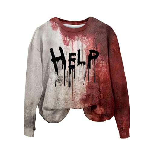 I'm Fine Blutiges Shirt für Damen, lustiges Halloween-Sweatshirt für Damen, langärmelig, Blut, Horror, Kleidung, Blutspritzer, Oberteil (TYPE - 15, XXL) von SUIBOZ