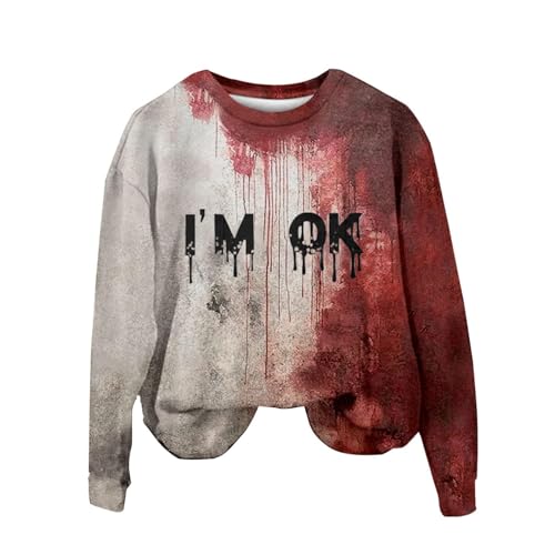I'm Fine Blutiges Shirt für Damen, lustiges Halloween-Sweatshirt für Damen, langärmelig, Blut, Horror, Kleidung, Blutspritzer, Oberteil (TYPE - 16, L) von SUIBOZ