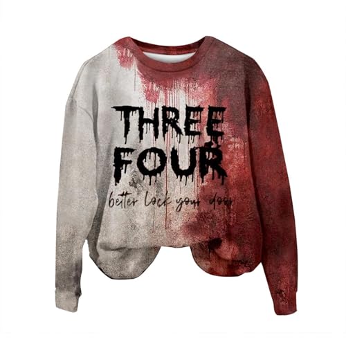 I'm Fine Blutiges Shirt für Damen, lustiges Halloween-Sweatshirt für Damen, langärmelig, Blut, Horror, Kleidung, Blutspritzer, Oberteil (TYPE - 17, L) von SUIBOZ