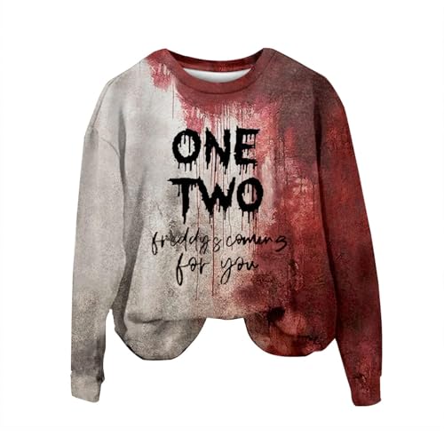 I'm Fine Blutiges Shirt für Damen, lustiges Halloween-Sweatshirt für Damen, langärmelig, Blut, Horror, Kleidung, Blutspritzer, Oberteil (TYPE - 18, 4XL) von SUIBOZ
