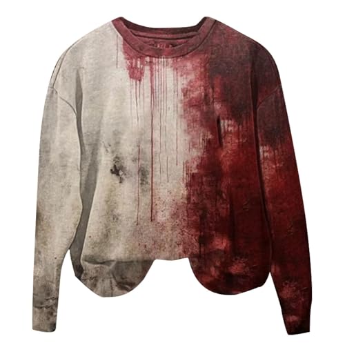 I'm Fine Blutiges Shirt für Damen, lustiges Halloween-Sweatshirt für Damen, langärmelig, Blut, Horror, Kleidung, Blutspritzer, Oberteil (TYPE - 19, L) von SUIBOZ