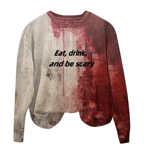 I'm Fine Blutiges Shirt für Damen, lustiges Halloween-Sweatshirt für Damen, langärmelig, Blut, Horror, Kleidung, Blutspritzer, Oberteil (TYPE - 2, M) von SUIBOZ