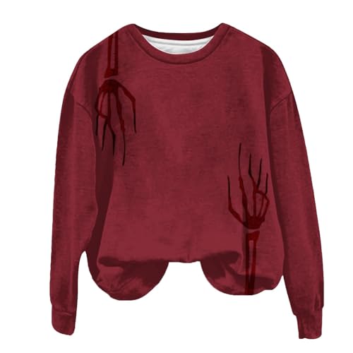 I'm Fine Blutiges Shirt für Damen, lustiges Halloween-Sweatshirt für Damen, langärmelig, Blut, Horror, Kleidung, Blutspritzer, Oberteil (TYPE - 3, M) von SUIBOZ