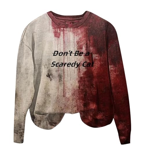 I'm Fine Blutiges Shirt für Damen, lustiges Halloween-Sweatshirt für Damen, langärmelig, Blut, Horror, Kleidung, Blutspritzer, Oberteil (TYPE - 4, M) von SUIBOZ