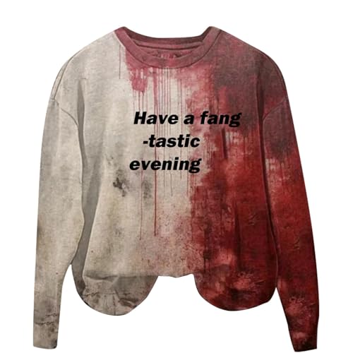 I'm Fine Blutiges Shirt für Damen, lustiges Halloween-Sweatshirt für Damen, langärmelig, Blut, Horror, Kleidung, Blutspritzer, Oberteil (TYPE - 5, M) von SUIBOZ