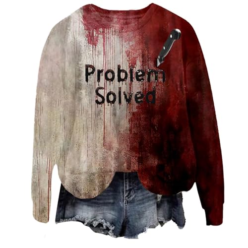I'm Fine Blutiges Shirt für Damen, lustiges Halloween-Sweatshirt für Damen, langärmelig, Blut, Horror, Kleidung, Blutspritzer, Oberteil (TYPE - 8, XL) von SUIBOZ