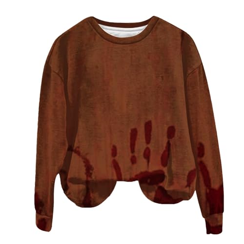 I'm Fine Blutiges Shirt für Damen, lustiges Halloween-Sweatshirt für Damen, langärmelig, Blut, Horror, Kleidung, Blutspritzer, Oberteil (TYPE - A, S) von SUIBOZ