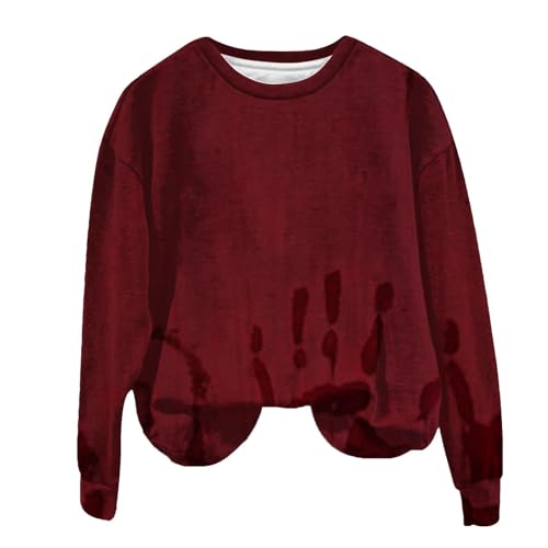 I'm Fine Blutiges Shirt für Damen, lustiges Halloween-Sweatshirt für Damen, langärmelig, Blut, Horror, Kleidung, Blutspritzer, Oberteil (TYPE - C, 4XL) von SUIBOZ