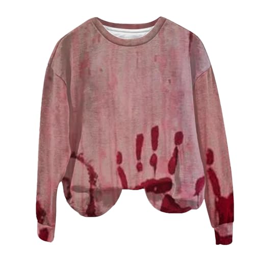 I'm Fine Blutiges Shirt für Damen, lustiges Halloween-Sweatshirt für Damen, langärmelig, Blut, Horror, Kleidung, Blutspritzer, Oberteil (TYPE - D, 4XL) von SUIBOZ