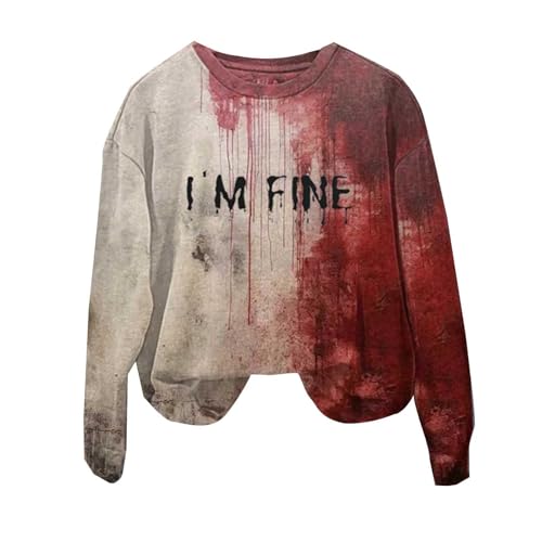 I'm Fine Blutiges Shirt für Damen, lustiges Halloween-Sweatshirt für Damen, langärmelig, Blut, Horror, Kleidung, Blutspritzer, Oberteil (Typ - 1, XL) von SUIBOZ