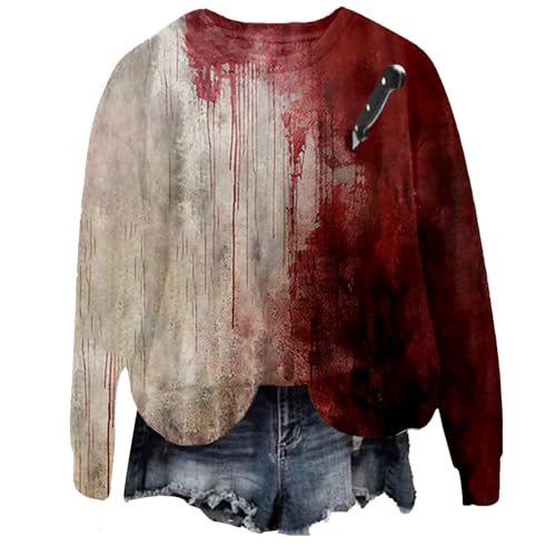 I'm Fine Blutiges Shirt für Damen, lustiges Halloween-Sweatshirt für Damen, langärmelig, Blut, Horror, Kleidung, Blutspritzer, Oberteil (Typ - 11, XL) von SUIBOZ