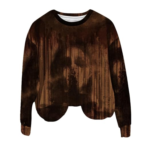 I'm Fine Blutiges Shirt für Damen, lustiges Halloween-Sweatshirt für Damen, langärmelig, Blut, Horror, Kleidung, Blutspritzer, Top, Shirt (Braun, XXL) von SUIBOZ