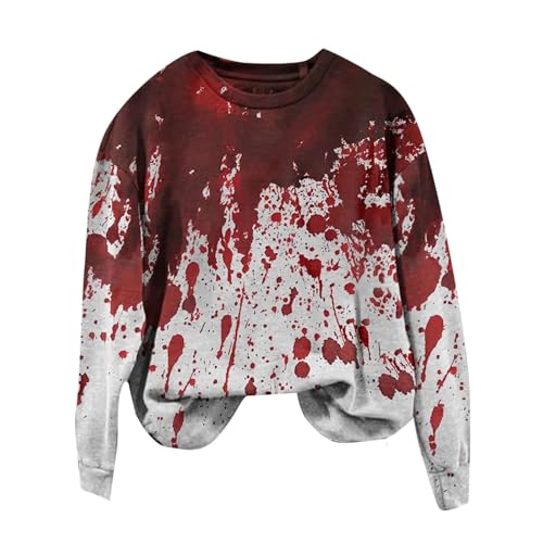 I'm Fine Blutiges Shirt für Damen, lustiges Halloween-Sweatshirt für Damen, langärmelig, Blut, Horror, Kleidung, Blutspritzer, Top, Shirt (Grau, XXL) von SUIBOZ
