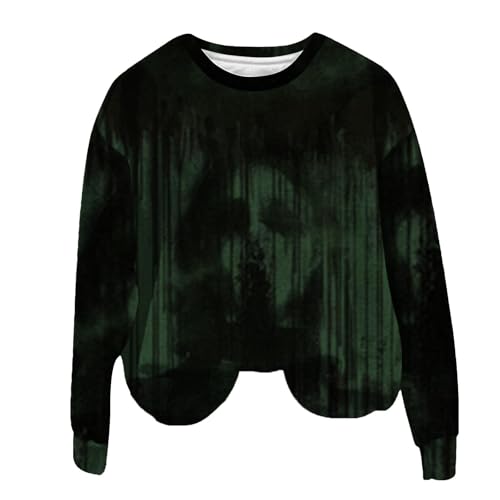 I'm Fine Blutiges Shirt für Damen, lustiges Halloween-Sweatshirt für Damen, langärmelig, Blut, Horror, Kleidung, Blutspritzer, Top, Shirt (Grün, XL) von SUIBOZ