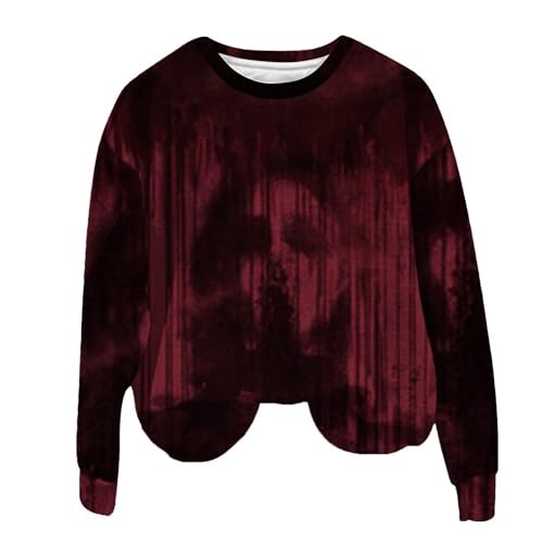 I'm Fine Blutiges Shirt für Damen, lustiges Halloween-Sweatshirt für Damen, langärmelig, Blut, Horror, Kleidung, Blutspritzer, Top, Shirt (Rot, S) von SUIBOZ