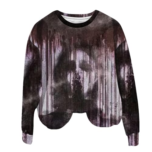 I'm Fine Blutiges Shirt für Damen, lustiges Halloween-Sweatshirt für Damen, langärmelig, Blut, Horror, Kleidung, Blutspritzer, Top, Shirt (Schwarz, M) von SUIBOZ