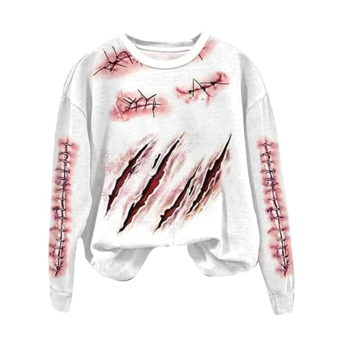 I'm Fine Blutiges Shirt für Damen, lustiges Halloween-Sweatshirt für Damen, langärmelig, Blut, Horror, Kleidung, Blutspritzer, Top, Shirt (Weiß, XL) von SUIBOZ