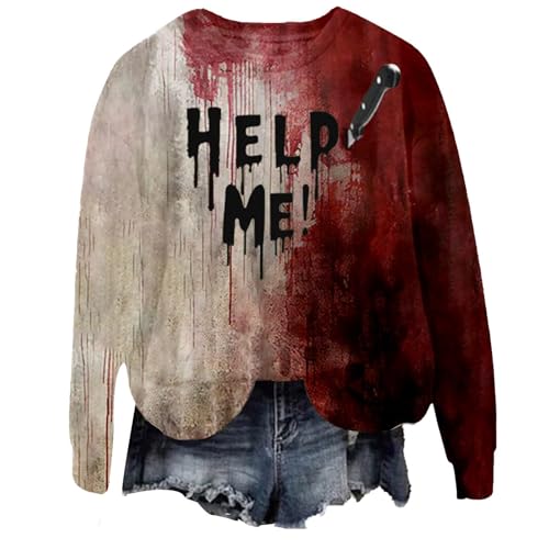 I'm Fine Blutiges Shirt für Damen, lustiges Halloween-Sweatshirt für Damen, langärmelig, Blut, Horror, Kleidung, Blutspritzer, Top (TYPE - 9, XXL) von SUIBOZ