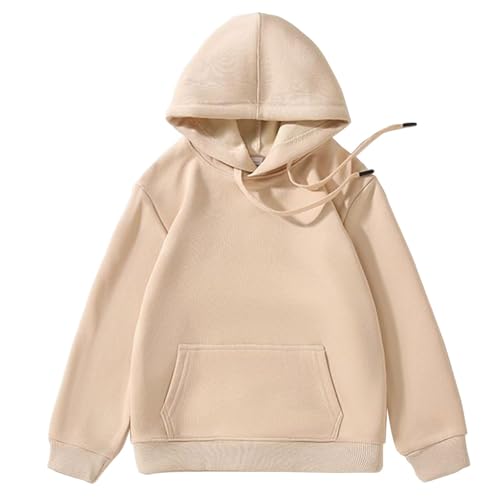 Kinder Kapuzenpullover Jungen Mädchen Langarm Pullover Sweatshirt mit Taschen Kordelzug sportliches T-Shirt (beige, 9-10 Jahre) von SUIBOZ