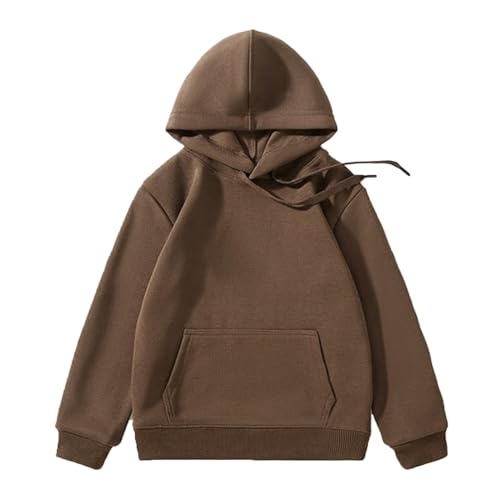 Kinder-Kapuzenpullover für Jungen und Mädchen, langärmelig, mit Taschen, Kordelzug, athletisches T-Shirt (Kaffee, 7–8 Jahre) von SUIBOZ
