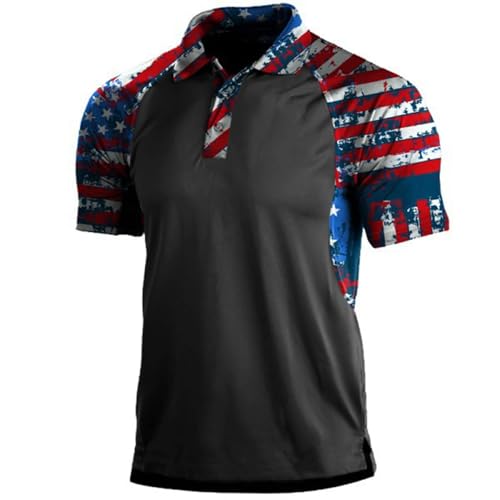 Kurzärmeliges Poloshirt für Herren, Sternstreifen, USA-Flagge, Grafik, Stretch, amerikanisch, patriotisch, Raglan-Golf-Poloshirts für Herren (B, M) von SUIBOZ