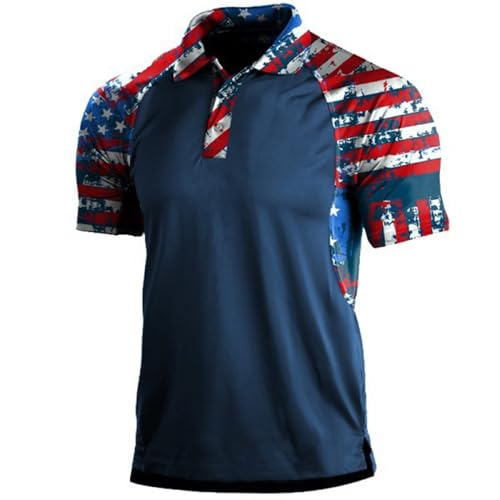 Kurzärmeliges Poloshirt für Herren, Sternstreifen, USA-Flagge, Grafik, Stretch, amerikanisch, patriotisch, Raglan-Golf-Poloshirts für Herren (Größe A, M) von SUIBOZ