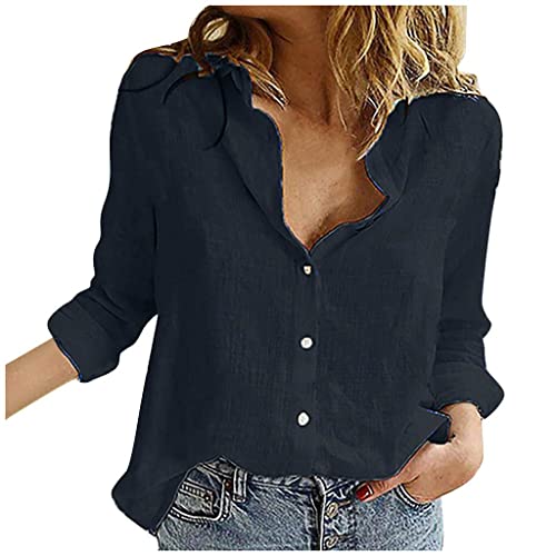Lässige Damen-Blusen mit V-Ausschnitt, Boho-Blumendruck, aufrollbar, langärmelig, Chiffon, Button-Down-Blusen, Bohemian-Top-Shirts (A_schwarz, XL) von SUIBOZ