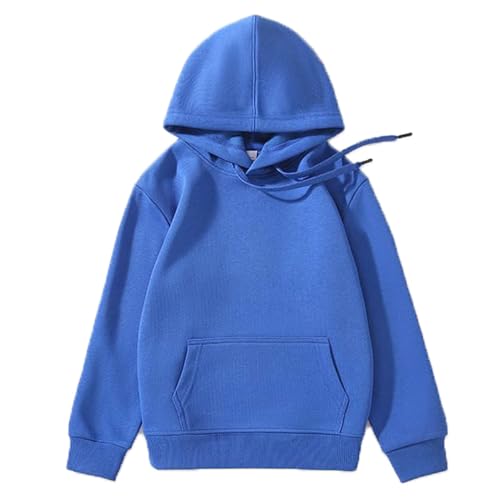 Langarm-Kapuzenpullover mit Taschen und Kordelzug für Kinder, Jungen und Mädchen, athletisches T-Shirt (Blau, 13-14 Jahre) von SUIBOZ