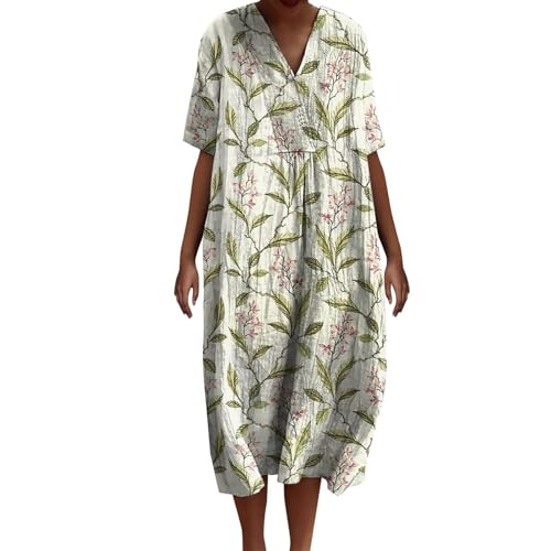 Leinenkleid für Damen, Sommerkleid, Übergröße, lässig, Midi-Kleid, Blumendruck, Boho-Kleider (TYPE - 6, M) von SUIBOZ