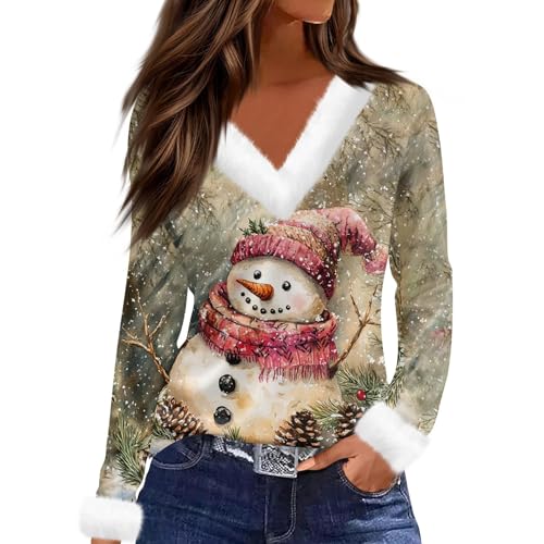 Lustiger Weihnachtspullover, hässliche Weihnachtspullover für Damen, Übergröße, Damen-Pullover, Weihnachts-Shirts für Damen, Schneemann-Shirts für Damen, Weihnachten (TYPE - 8, XXL) von SUIBOZ