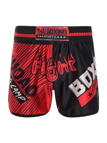 Muay-Thai-Shorts, für Kinder, Mädchen, Jungen, Boxen, Kickboxen, MMA-Training, Satin-Kampf-BJJ, Grappling-Shorts (D, 5–6 Jahre) von SUIBOZ