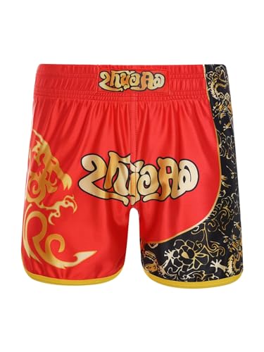 Muay-Thai-Shorts, für Kinder, Mädchen, Jungen, Boxen, Kickboxen, MMA-Trainingshose, Satin-Kampf-BJJ, Grappling-Shorts (E, 7–8 Jahre) von SUIBOZ