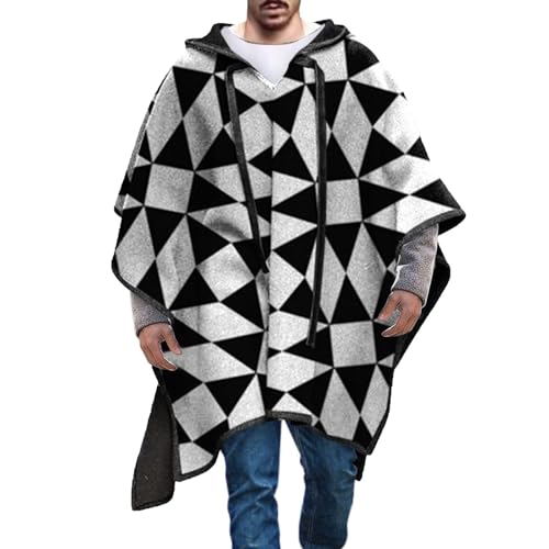 Poncho für Herren, Poncho aus Wolle, für Erwachsene, mexikanischer Stil, Umhang mit Kapuze, mexikanischer Decke, Poncho mit Kapuze, unregelmäßige Fledermausärmel, Poncho (Größe D, L) von SUIBOZ
