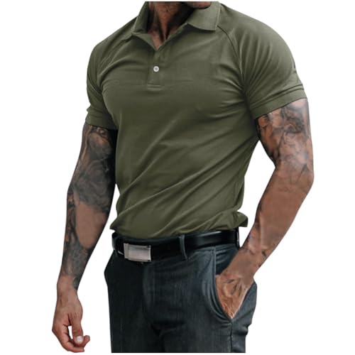 Raglan-Poloshirt für Herren, Muskel-Passform, lässig, Sommer, kurzärmelig, Kragen, Business-Kleid, athletisches Poloshirt, Golf-T-Shirt, Tops (Armeegrün, Größe 3XL) von SUIBOZ
