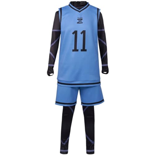 SUIBOZ Anime BACHIRA MEGURU Blue Lock Cosplay Kostüm CHIGIRI HYOMA Fußball Kit Nr.8/4/9/11 Trikot Fußballanzug Cosplay Kostüm Sportbekleidung (Nr.11 Isagi Yoichi, S) von SUIBOZ