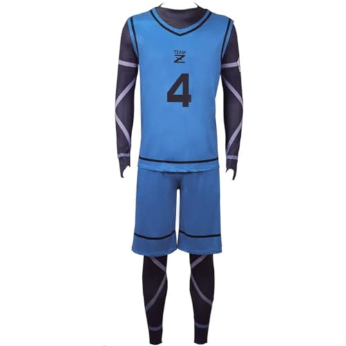 SUIBOZ Anime BACHIRA MEGURU Blue Lock Cosplay Kostüm CHIGIRI HYOMA Fußball Kit Nr.8/4/9/11 Trikot Fußballanzug Cosplay Kostüm Sportbekleidung (Nr.4 Chigiri Hyoma, M) von SUIBOZ