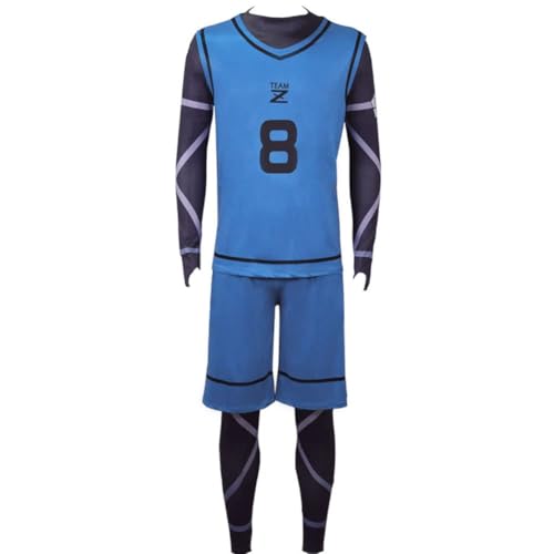 SUIBOZ Anime BACHIRA MEGURU Blue Lock Cosplay Kostüm CHIGIRI HYOMA Fußball Kit Nr.8/4/9/11 Trikot Fußballanzug Cosplay Kostüm Sportbekleidung (Nr.8 Bachira Meguru, 3XL) von SUIBOZ