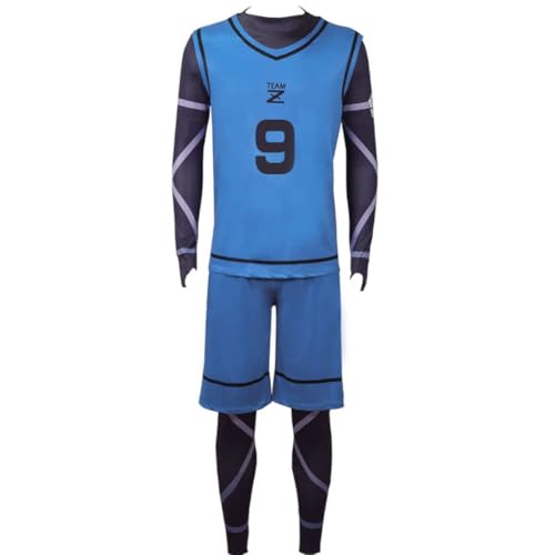 SUIBOZ Anime BACHIRA MEGURU Blue Lock Cosplay Kostüm CHIGIRI HYOMA Fußball Kit Nr.8/4/9/11 Trikot Fußballanzug Cosplay Kostüm Sportbekleidung (Nr.9 Chigiri Hyoma, M) von SUIBOZ